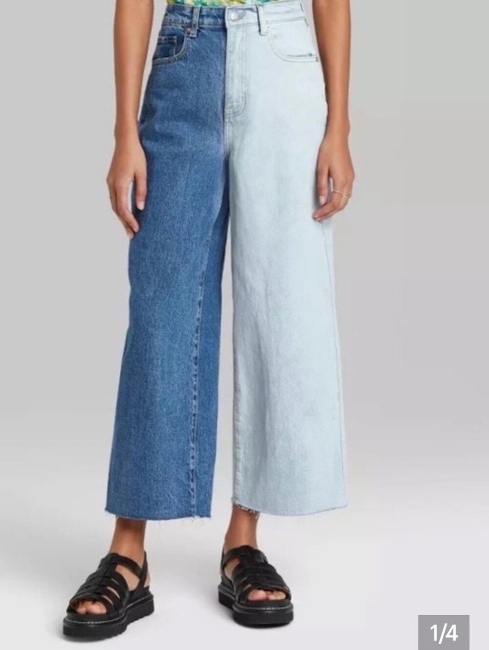 wild fable Two-Tone Cropped Wide-Leg Jeans - Dark Blue & Light Blue